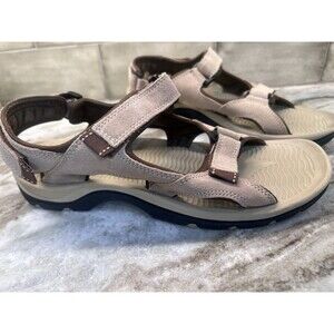 Lands End Men's All Weather Sport Sandal Tan Brown Adjustable Hook Loop 11 D